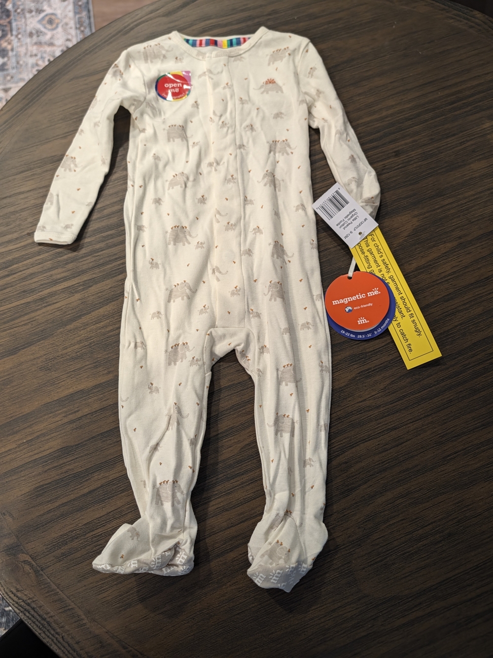 NWT Magnetic Me Cream Elephant-Print Footed One-Piece